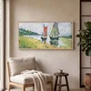 WallXpert uramljena MDF slika ARTSNTMDL2, jedrilice na reci uz zelenu obalu, 50 x 120 cm