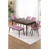 Hanah Home trpezarijski set Pir, sto, 4 stolice i klupa, ploča u dekoru drveta Baroque, roze tkanina Babyface