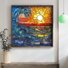 WallXpert uramljena MDF slika DOS027-50, zalazak sunca nad talasima u stilu vitraža, 50 x 50 cm