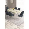 Hanah Home trpezarijski set Roz, sto na razvlačenje i 6 stolica, krem ploča, bele noge, antracit tkanina Babyface