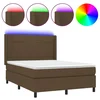 Vidaxl Box spring postelja z vzmetnico LED temno rjava 140x190cm blago
