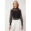 Happiness Istanbul crna čipkana rolka ženska bluza - En00624, crna / crna