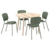 LISABO / VIHALS Sto i 4 stolice, jasenov furnir/zelena Tibbleby sivozelena, 105 cm