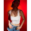 Sinsay - Crop top sa naborima - krem