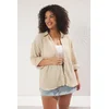 Trendyol Curve Beige Regular Fit Shirt Collar Textured Fabric Knitted Flexible Plus Size Shirt