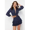 Trendyol Navy Blue Crop Woven Tie Blouse