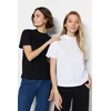 Trendyol White-Black 2-Pack 100% Cotton Basic Stand-Up Collar Knitted T-Shirt