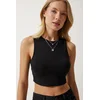 Happiness Istanbul Womens Black Barter Neck Crop Knitted Blouse