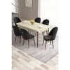 Hanah Home trpezarijski set Roz, sto na razvlačenje i 6 stolica, krem ploča, noge boje oraha, crna tkanina Babyface
