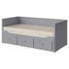 HEMNES Dnevni krevet s 3 fioke/2 dušeka, siva/Vannareid vrlo tvrdo, 80x200 cm