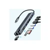 Zeus Adapter-konverter USB Tip C, 11/1, 1xUSB3.0, 3xUSB2.0, HDMI, TF, SD, Audio, RJ45, VGA, Tip C PD, Sivi