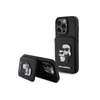 LICENSED KARL LAGERFELD Maska za iPhone 15 Pro SAFFIANO CARDSLOTS AND STAND K&C PATCH/ crna