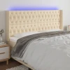 shumee vidaXL LED posteljno vzglavje krem 203x16x118/128 cm blago