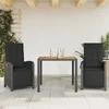 3-dijelni bistro set s jastucima crni od poliratana
