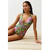 Trendyol Tropical Patterned Deep V Neck Knotted High Leg Regular Swimsuit