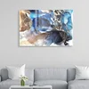 WallXpert slika na kaljenom staklu 2076, apstraktni mermerni efekat u plavoj i braon boji sa srebrnim žilama, 70 x 100 cm