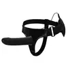 Silikonski Strap On Hollow z vibracijo Vito 17 cm črne barve