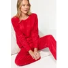 Trendyol Red Velvet Knitted Tshirt-Pants Pajamas Set