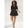 Trendyol Curve Black High Waist Belt Pleated Woven Plus Size Shorts Skirt