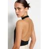 Trendyol Black Standing Neck Low-Cut Back Flexible Knitted Body with Snap Button