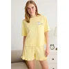 Trendyol Yellow Plain Ruffle Jersey Knitted Pajama Set