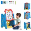 Costway Umetniški stojalo 3 v 1 z dvosmerno magnetno tablo, modro