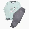 Mint in siva pižama za fanta z napisom, raketo in planeti