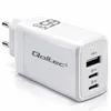 Qoltec 65W GaN stenski polnilnik | 5–20 V | 3–3,35 A | 2 x USB-C PD | 1 x USB QC 3.0 | Prenosnik | Pametni telefon | Bela