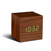 Rjava budilka z zelenim LED zaslonom Gingko Cube Click Clock