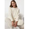 Trendyol Ecru Striped Wellsoft Knitted Pajama Set