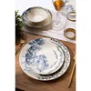 24-delni jedilni komplet, bel/moder, iz porcelana