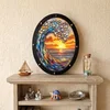 WallXpert drveni zidni ukras ALQ133-M, talas u stilu vitraža pri zalasku sunca, 33 x 43 cm
