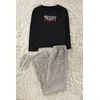 Trendyol Black Cotton Leopard Patterned and New Year Themed Sleep Band Knitted Pajama Set