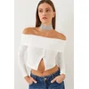 Bianco Lucci Womens Madonna Collar Ribbed Button Detail Blouse