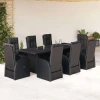 9-dijelni vrtni blagovaonski set s jastucima crni od poliratana