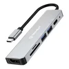 Hub postaja Techsuit TurboChargeX 6v1 (H5) USB-C - 2x USB-A, USB-C, HDMI, TF/SD kartica, PD100W, 4K pri 30Hz - gray