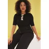 Trendyol Curve Black Bow/Ribbon Detailed Ribbed Knit Blouse