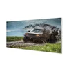 tulup.si Slika na steklu Auto field gore oblaki 100x50 cm 2 obešalnika