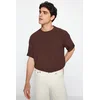 Trendyol Brown Premium Oversize Crew Neck Short Sleeve Textured Ottoman T-Shirt