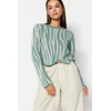 Trendyol Mint Crop Crew Neck Color Block Knitwear Sweater