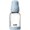 BIBS - Otroška steklena steklenička 120 ml, silikon - Baby Blue (počasni pretok)