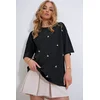 Trend Alacati Stili Ženska majica Alc-X11964, Okrugli izrez, Crna