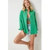 Happiness Istanbul Womens Green Oversize Long Basic Shirt