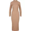Womens ribbed long turtleneck dress beige