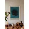 WallXpert uramljena slika 115211, The Black Peacock Ohare Kosona, crni paun, tirkizna pozadina, 30 x 40 cm, beli ram
