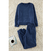Trendyol Navy Blue Polka Dot Fleece Winter Knitted Pajamas Set