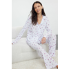 Trendyol White 100% Cotton Floral Openwork/Hole Ribbed Knitted Pajama Set