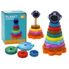 slomart LEAN TOYS Piramida Sorter Drewniany z Planetami - Edukacyjna Puzzle 10el.
