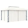 Vidaxl Paviljon z zaveso 4x3 m kremno bel aluminij