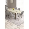Hanah Home trpezarijski set Roz, sto na razvlačenje i 6 stolica, krem ploča, noge boje oraha, siva tkanina Babyface